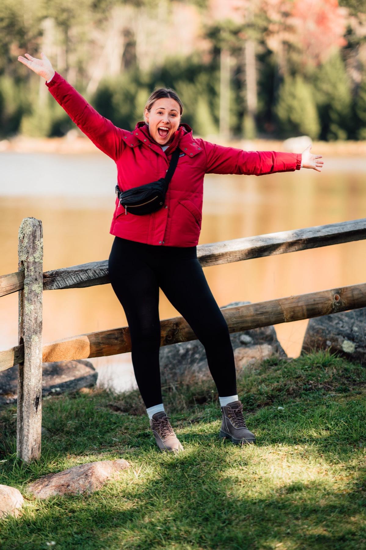 Sarah at the Shavers Lake fence on a fall afternoon