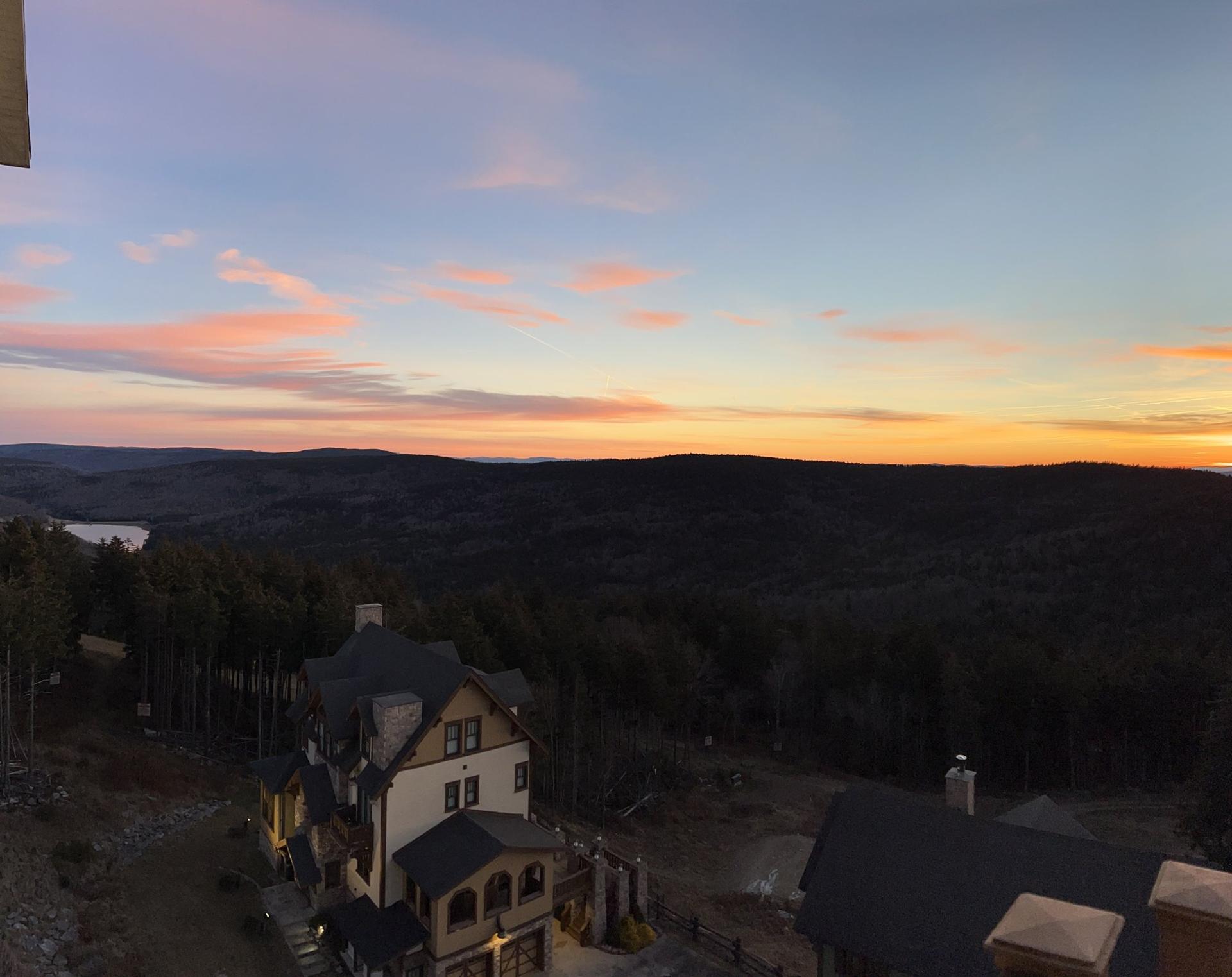Dusk over the lodge from above
