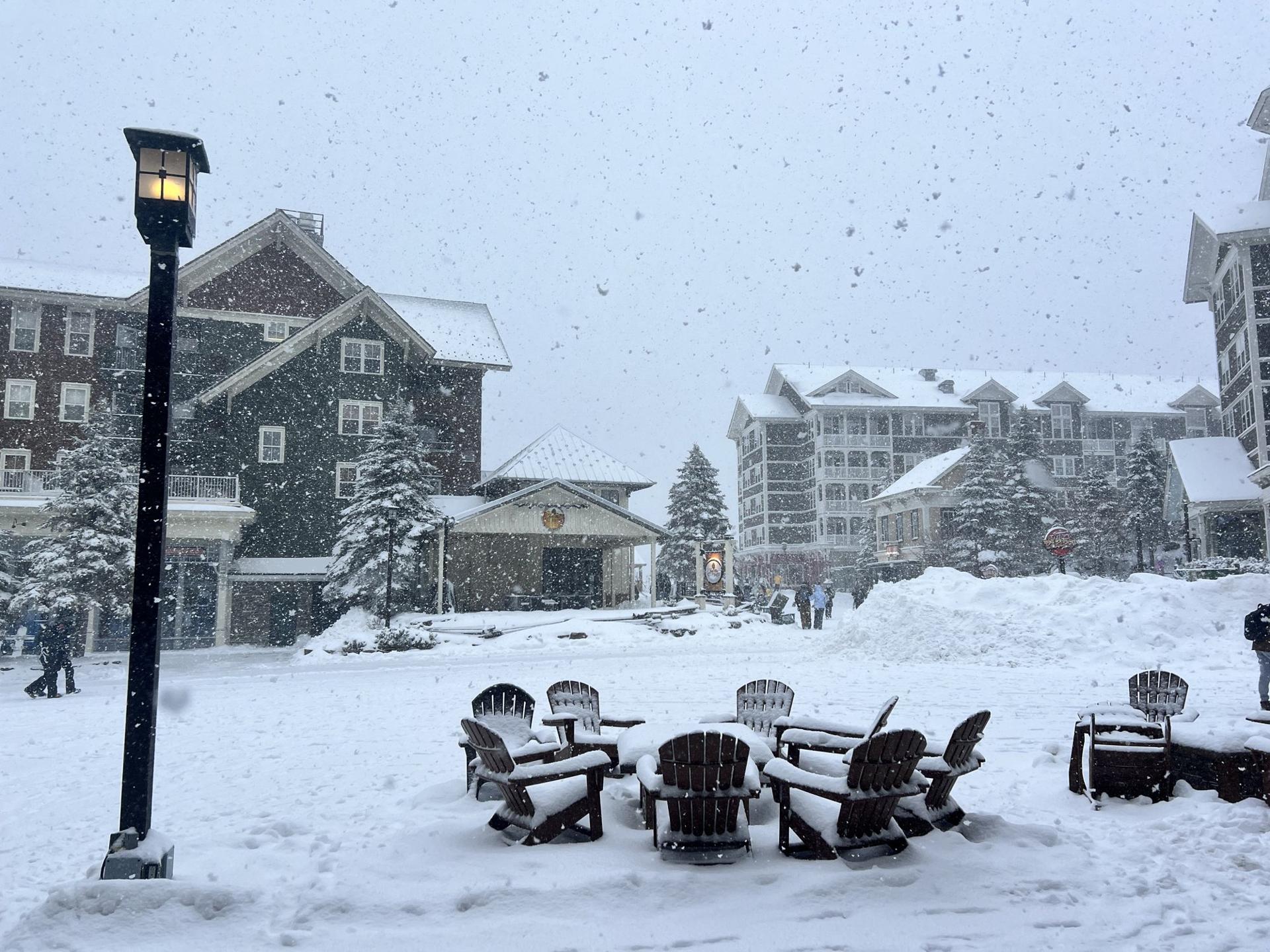 The Village at Snowshoe under fresh snow