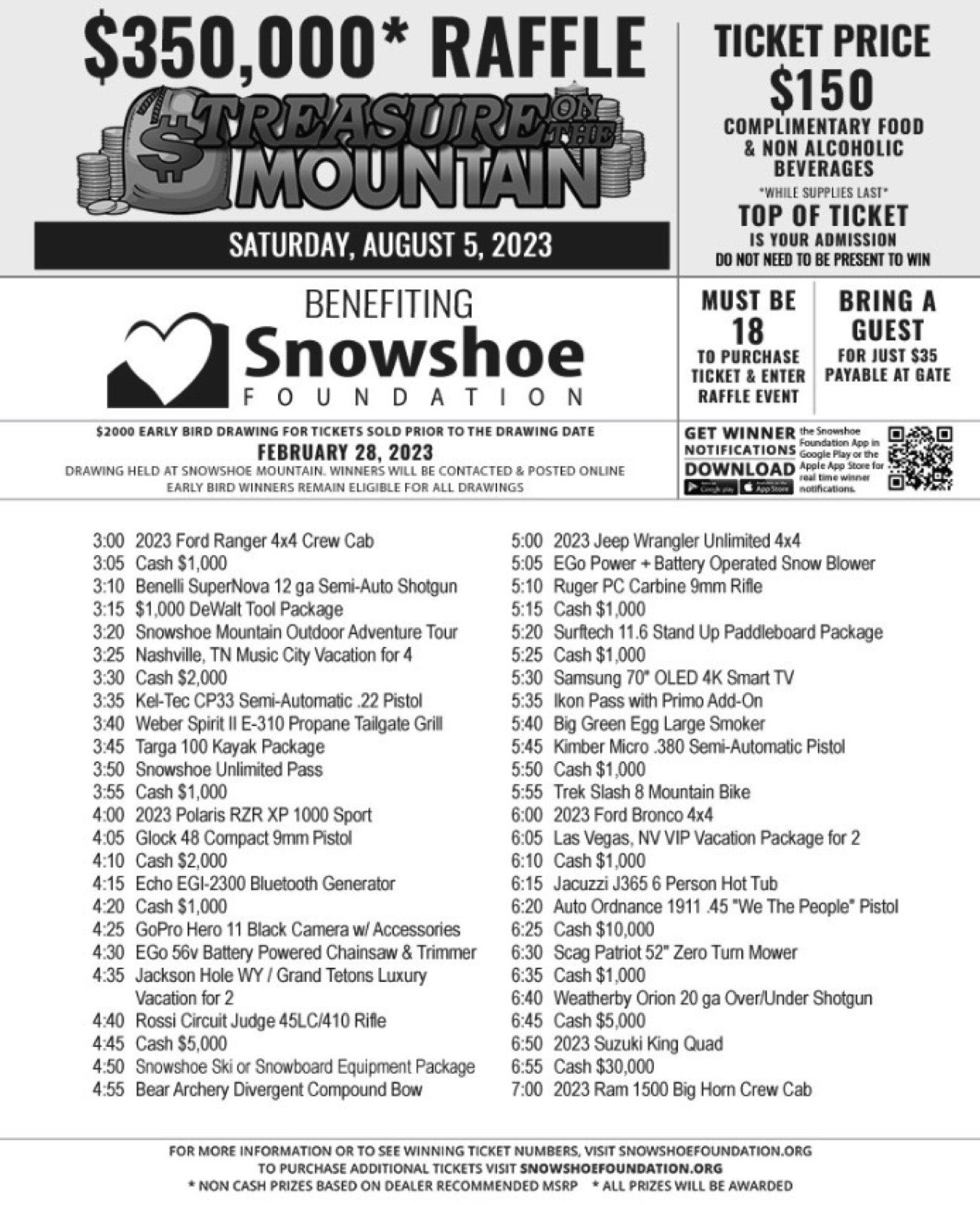 Treasure on the Mountain in Snowshoe Raffle and Prizes