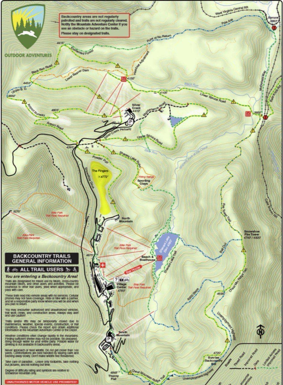 Hiking Trail Map in Snowshoe