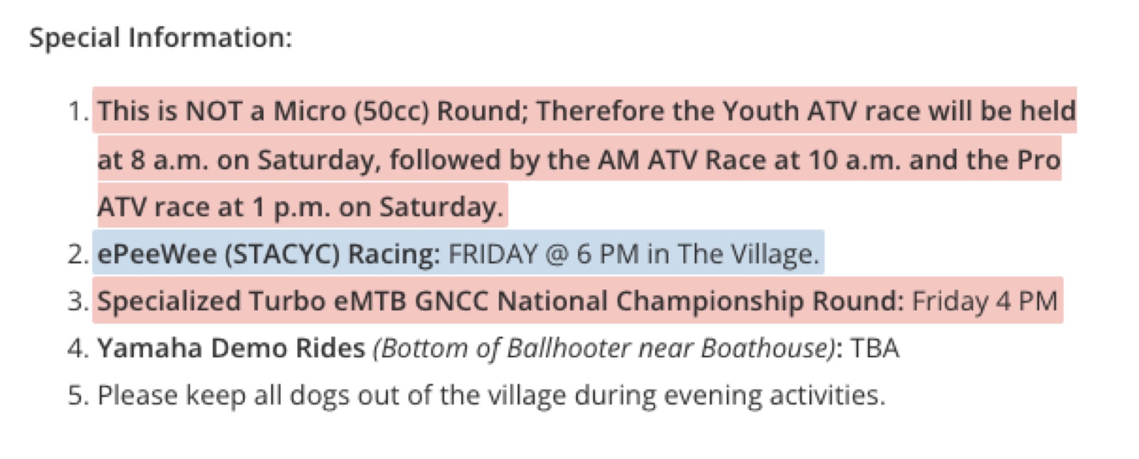 Pricing for GNCC in Snowshoe